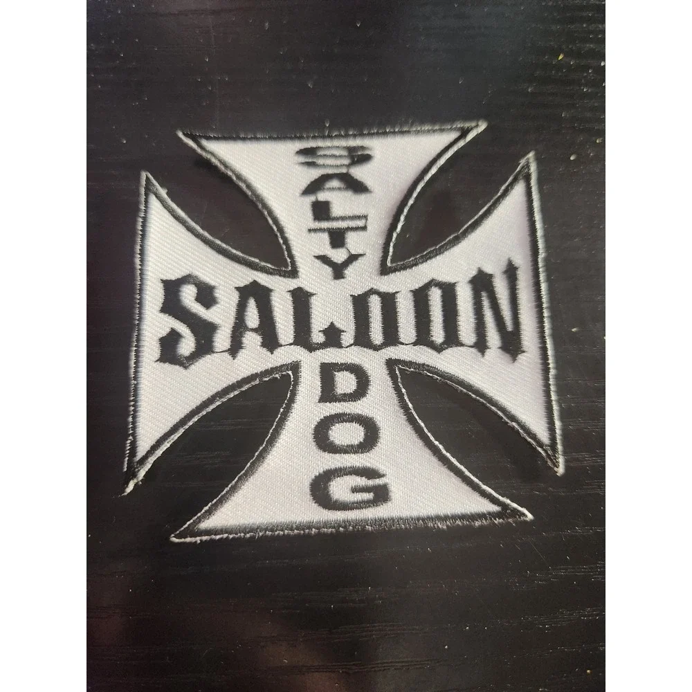 Embroidered Patch Salty Saloon Dog Iron Cross Sew-On